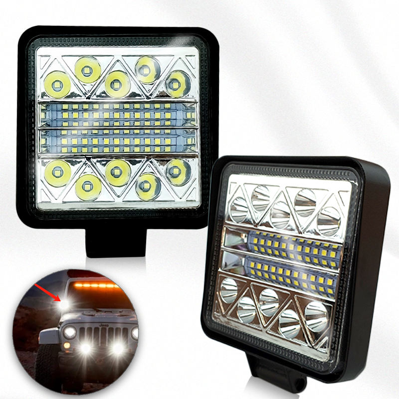 12V 3 Inch 96W LED Work Light Square Motorcycle Spotlights for 4x4 Off Road Car Truck Vehicle SUV ATV Tractor