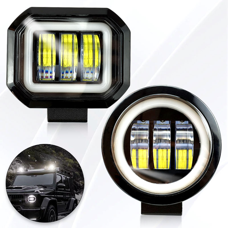 30W Square Round LED Work Light Lens Angel Eyes DRL Fog Lamp for 4x4 Off-Road Truck ATV Motorcycle for the Harley Wrangler