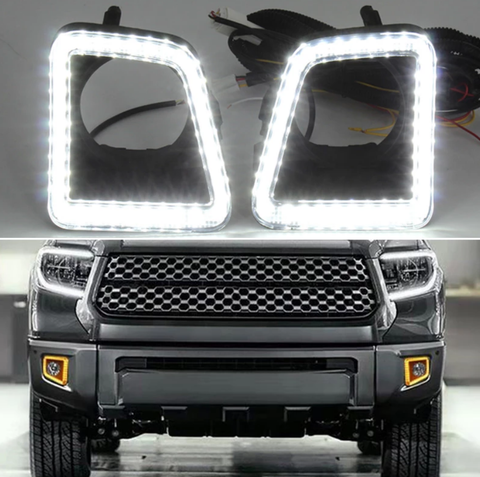 Flowing Dual Color White Amber Daytime Running Light for Toyota Tundra 2014 2015 2016 2017 2018 2019 2020 Turn signal Light DRL