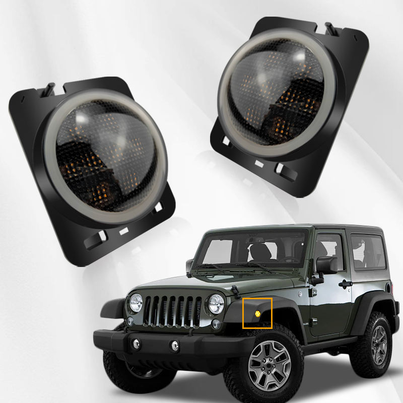 For 2007-2017 Jeep Wrangler JK JKU Front Fender Side Marker Light White DRL Amber Signal Parking Lamps Turn Signal Light