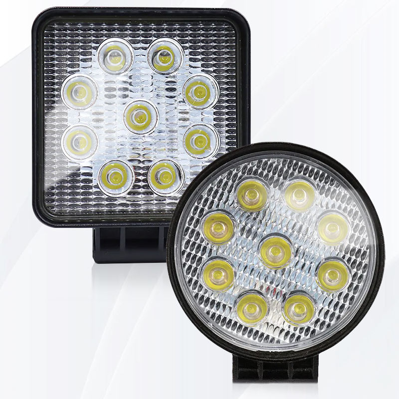 High Brightness 27W 4 Inch Round Square LED Work Light Driving Lamp for Car Truck Offroad ATV UTV SUV Tractor Boat