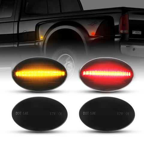4pcs Smoked Lens Amber Red LED Side Marker Lights for Ford F350 F450 F550 Super Duty 1999-2010 Dually Bed Fender Side Markers