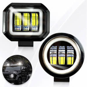30W Square Round LED Work Light Lens Angel Eyes DRL Fog Lamp for 4x4 Off-Road Truck ATV Motorcycle for the Harley Wrangler