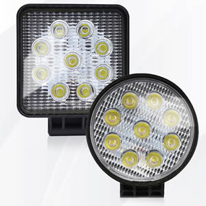 High Brightness 27W 4 Inch Round Square LED Work Light Driving Lamp for Car Truck Offroad ATV UTV SUV Tractor Boat