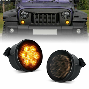 Led Front Turn Signal Lights Smoked Lens Amber LED Grille Turn Signal Lamp for Jeep Wrangler JK 2007-2017