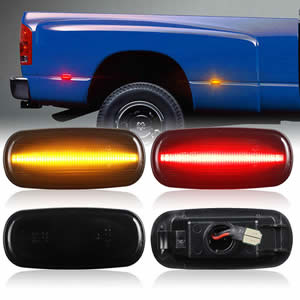 4pcs Smoked LED Dually Fender Side Marker Lights for 2003-2009 Dodge Ram 2500 3500 Amber Red Dual Rear Wheel Bed Marker Lamps